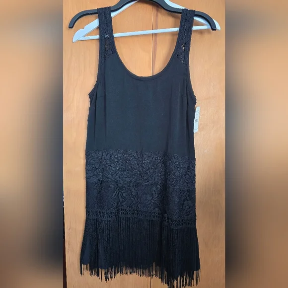 Free People Black Lace Fringe Flapper Charleston Dress NWT Sz 0 LBD Prom - Picture 1 of 11